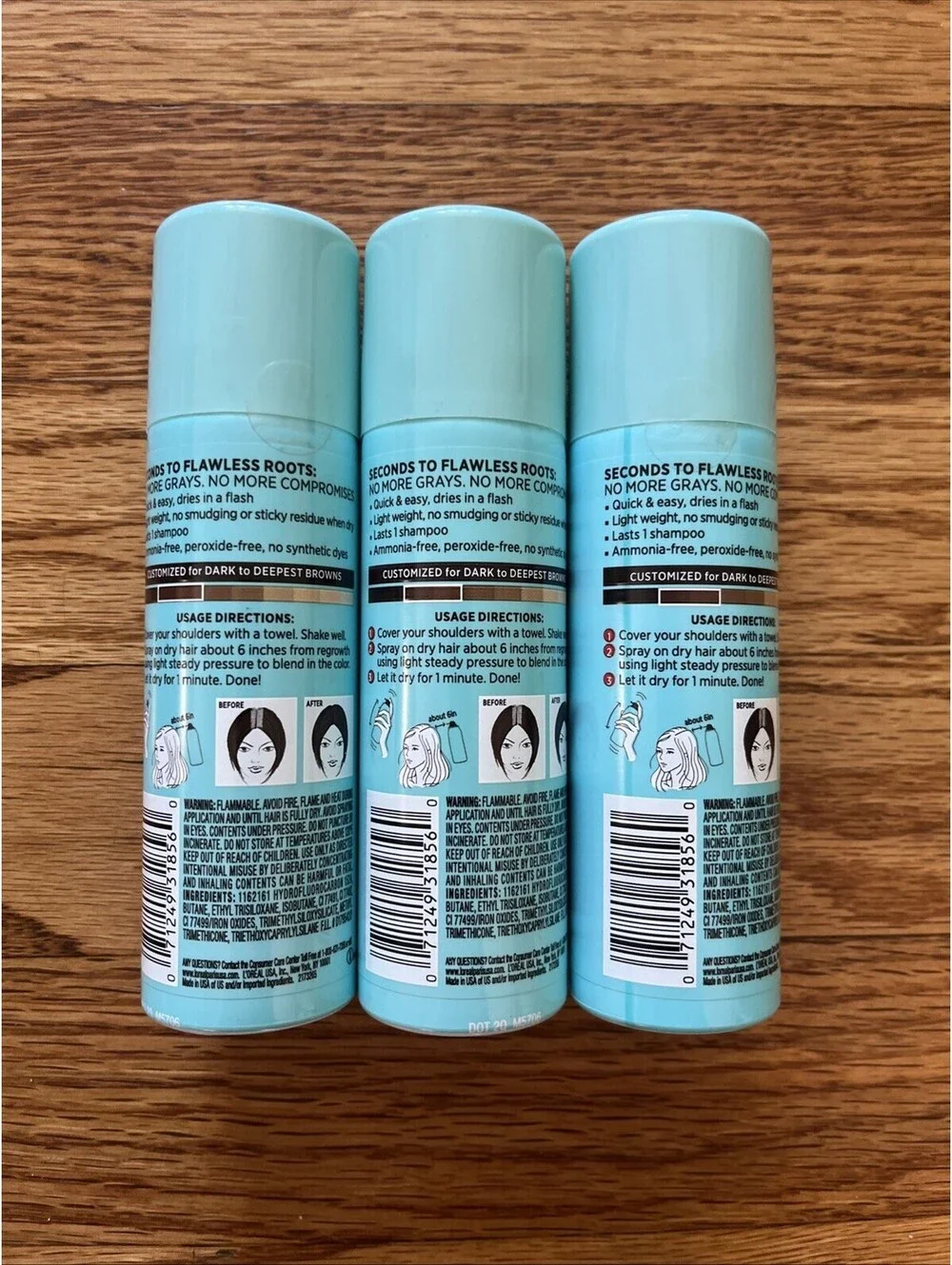 3 New L'Oreal Paris Magic Root Cover Spray Dark Brown - 2oz Each Can